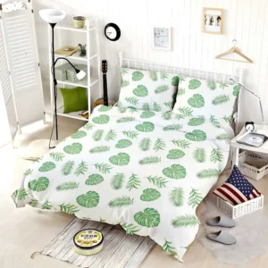 Tropical Green Leaves Pattern Bedding Set