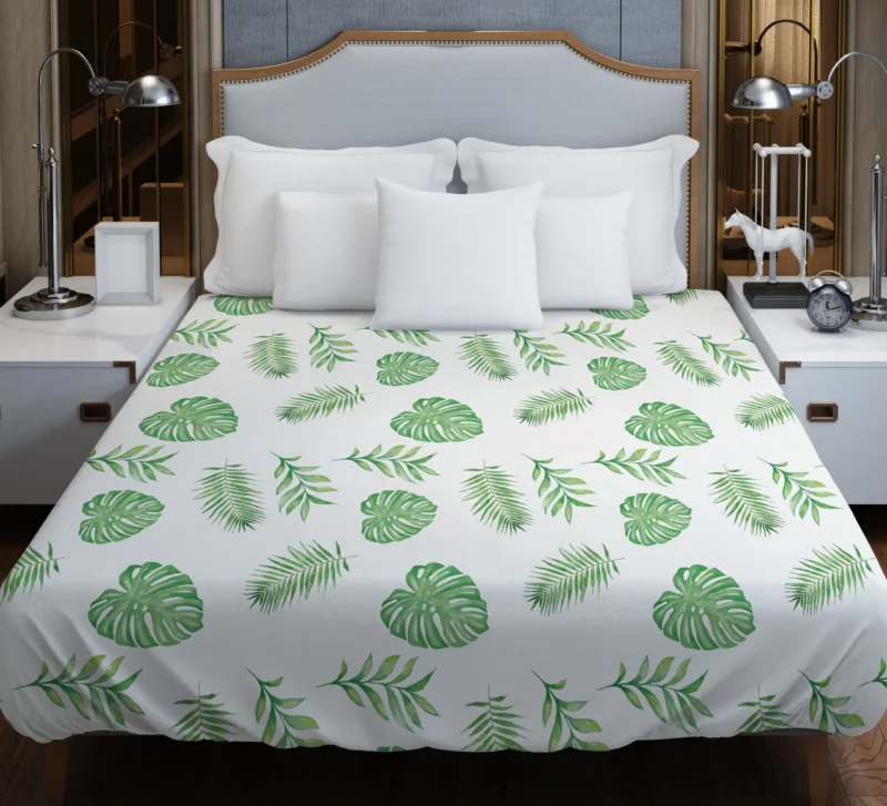 Tropical Green Leaves Pattern Duvet Cover