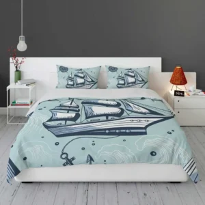 Vintage Ship Nautical Compass Bedding Set 1