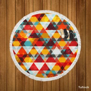 Vintage Triangle Colorful Pattern Round Beach Towel