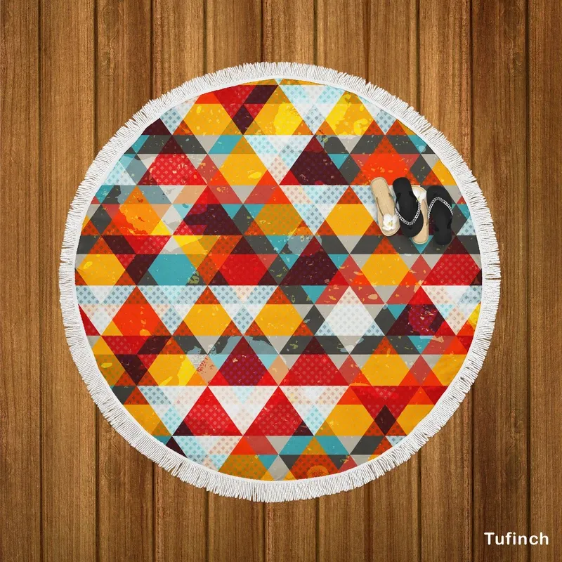 Vintage Triangle Colorful Pattern Round Beach Towel