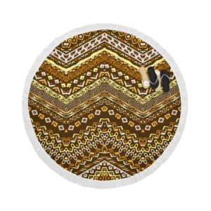 Vintage Tribal Zigzag Pattern Round Beach Towel