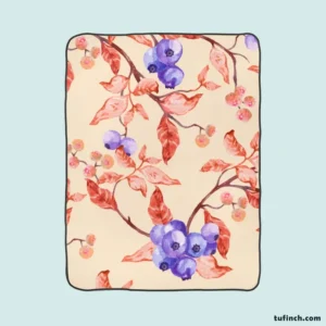 Watercolor Blueberries Fleece Blanket 1