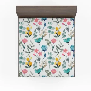 Watercolor Colorful Flowers Fitted Sheet
