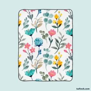 Watercolor Colorful Flowers Fleece Blanket 1