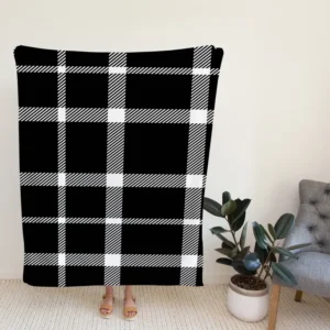 White Black Tartan Plait Scottish Fleece Blanket