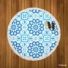 White Blue Mexican Pattern Round Beach Towel