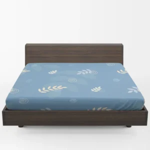 White Leaves Swirls On Blue Fitted Sheet 1