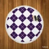 White Midnight Blue Diagonal Square Pattern Round Beach Towel