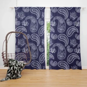 White Paisley Pattern On Blue Background Curtain