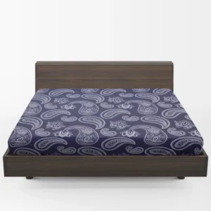 White Paisley Pattern On Blue Background Fitted Sheet 1