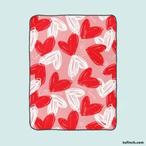 White Red With Love Hearts Design Fleece Blanket 1