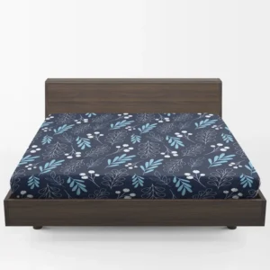 Winter Leaves Berries In Blue Fitted Sheet 1