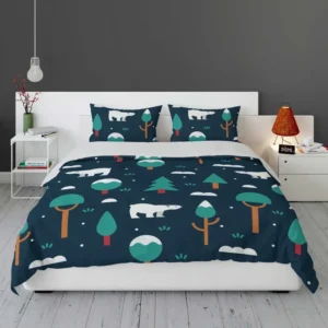 Winter Pattern with Polar Bears and Trees Bedding Set 1