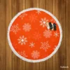 Winter Snowflakes In Orange Background Round Beach Towel