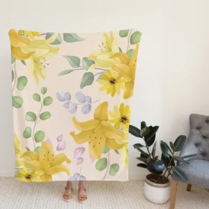 Yellow Lily Floral Pattern Fleece Blanket