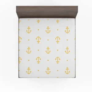 Yellow Marine Anchor Design On White Fitted Sheet