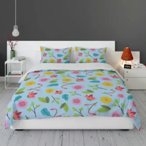 Yellow Pink Small Flowers Bedding Set 1