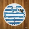 lifebuoy With Anchor Or Blue White Round Beach Towel